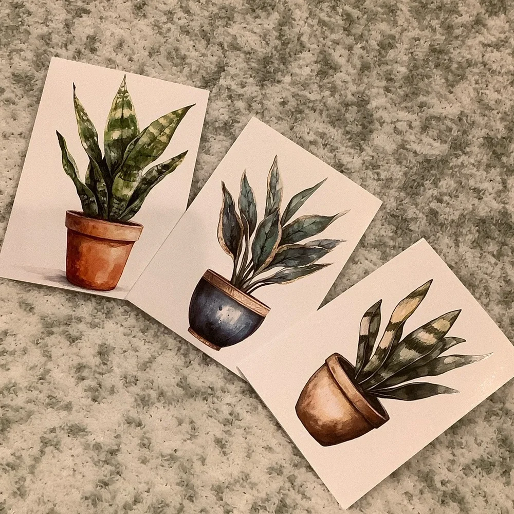 Green Plants Watercolor Variety Note Cards Set of Six NWT 4.25x5.5” - Picture 7 of 13
